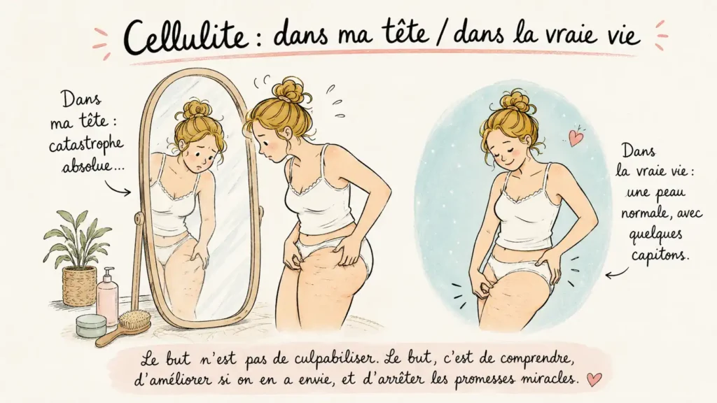 Illustration montrant la différence entre la perception de la cellulite et la réalité