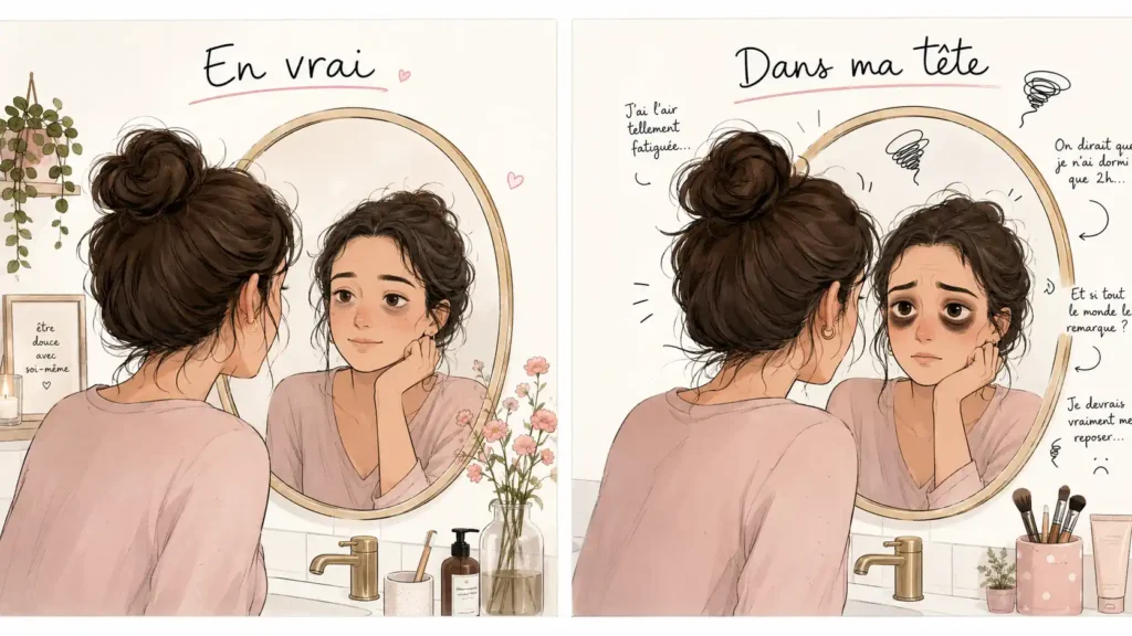 Illustration montrant la différence entre la perception des cernes et la réalité
