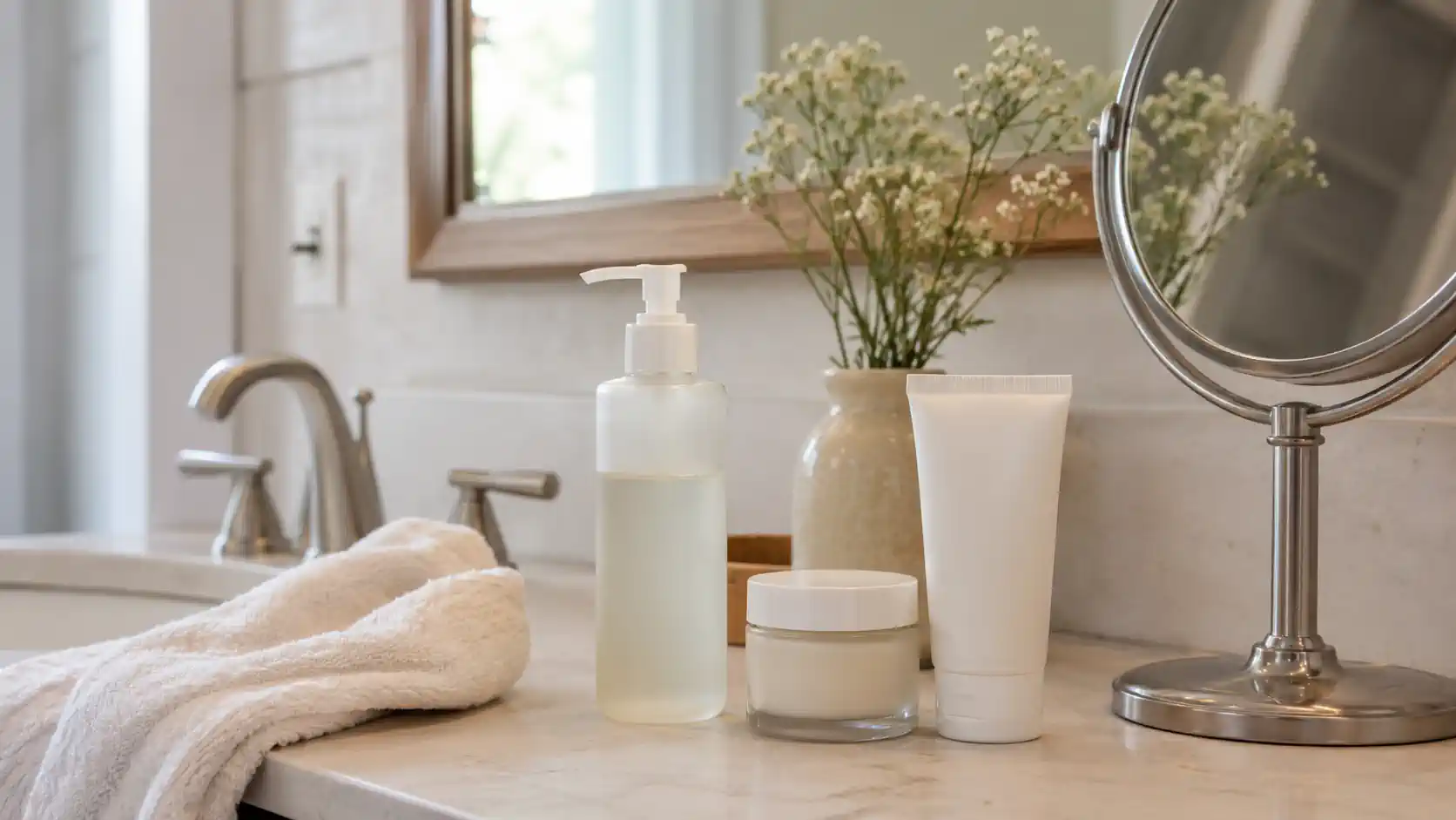 Routine beauté simple avec quelques soins visage essentie