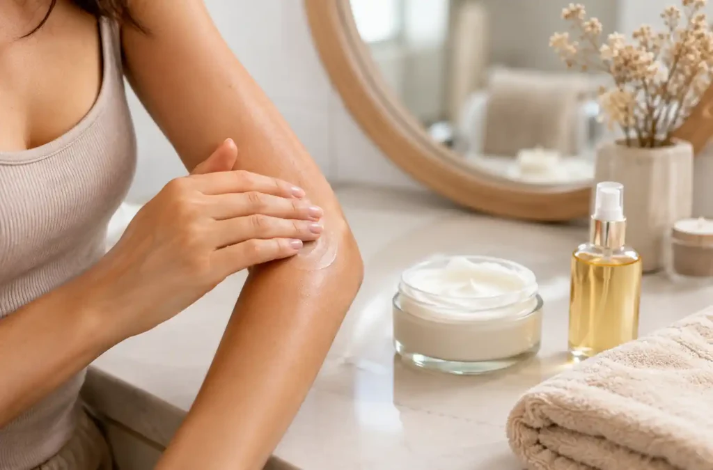Application d’un soin hydratant avec massage doux sur la peau