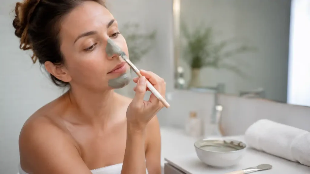 Application douce d’un masque à l’argile sur la zone