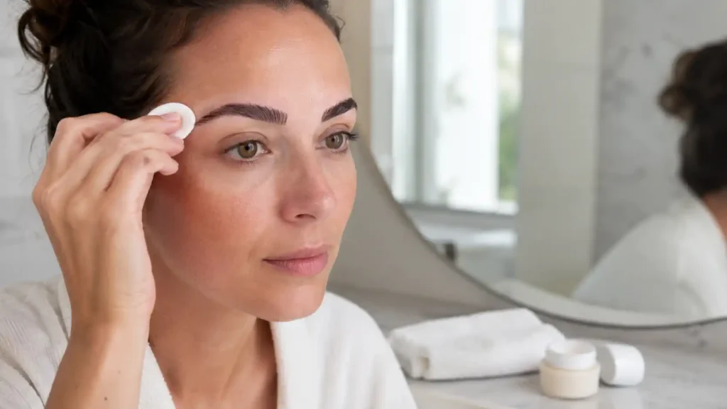 Soin délicat des sourcils pendant la cicatrisation du microblading