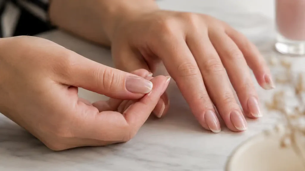 Ongle avec un vernis semi-permanent qui commence à se décoller