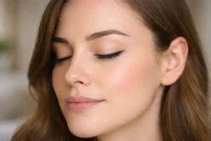 Alt : Gros plan sur un résultat discret d’eye-liner permanent cicatrisé avec trait fin au ras des cils