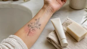 Avant-bras tatoué avec légère irritation cutanée pendant la cicatrisation