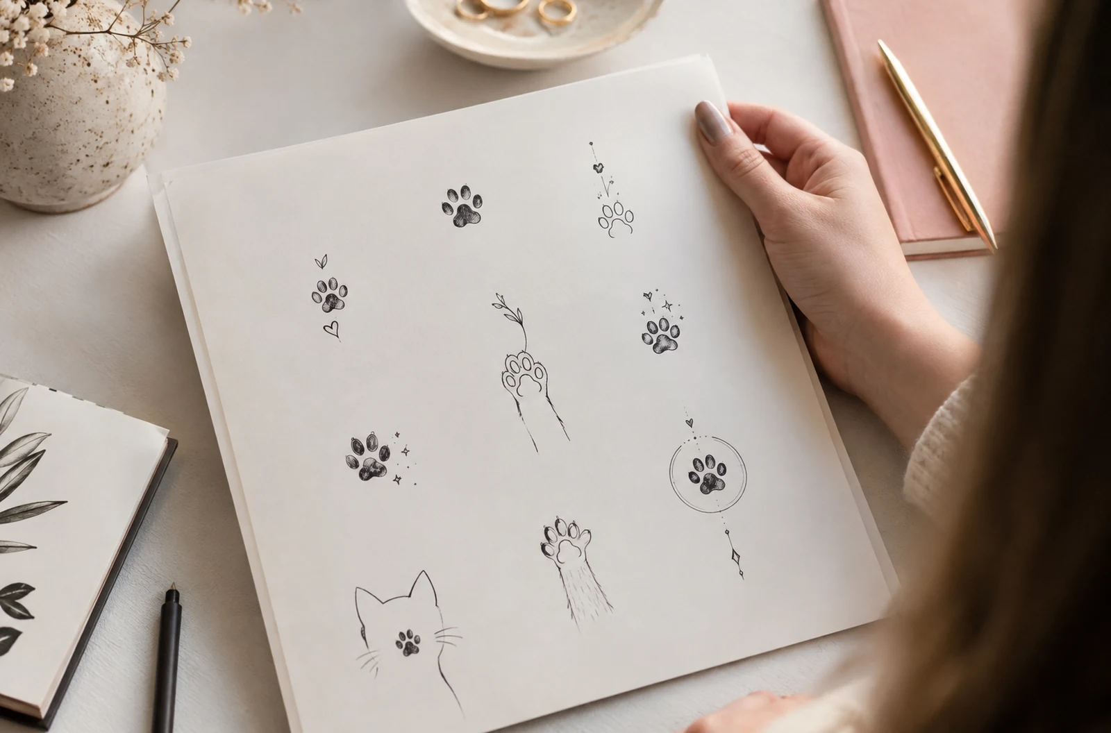 Dessins de petites pattes de chat pour choisir un tatouage minimaliste
