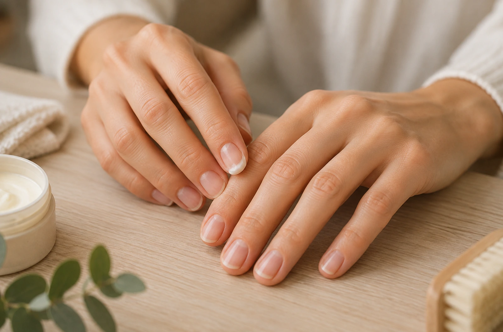 Application douce de crème autour d’ongles sensibles après une dépose de gel