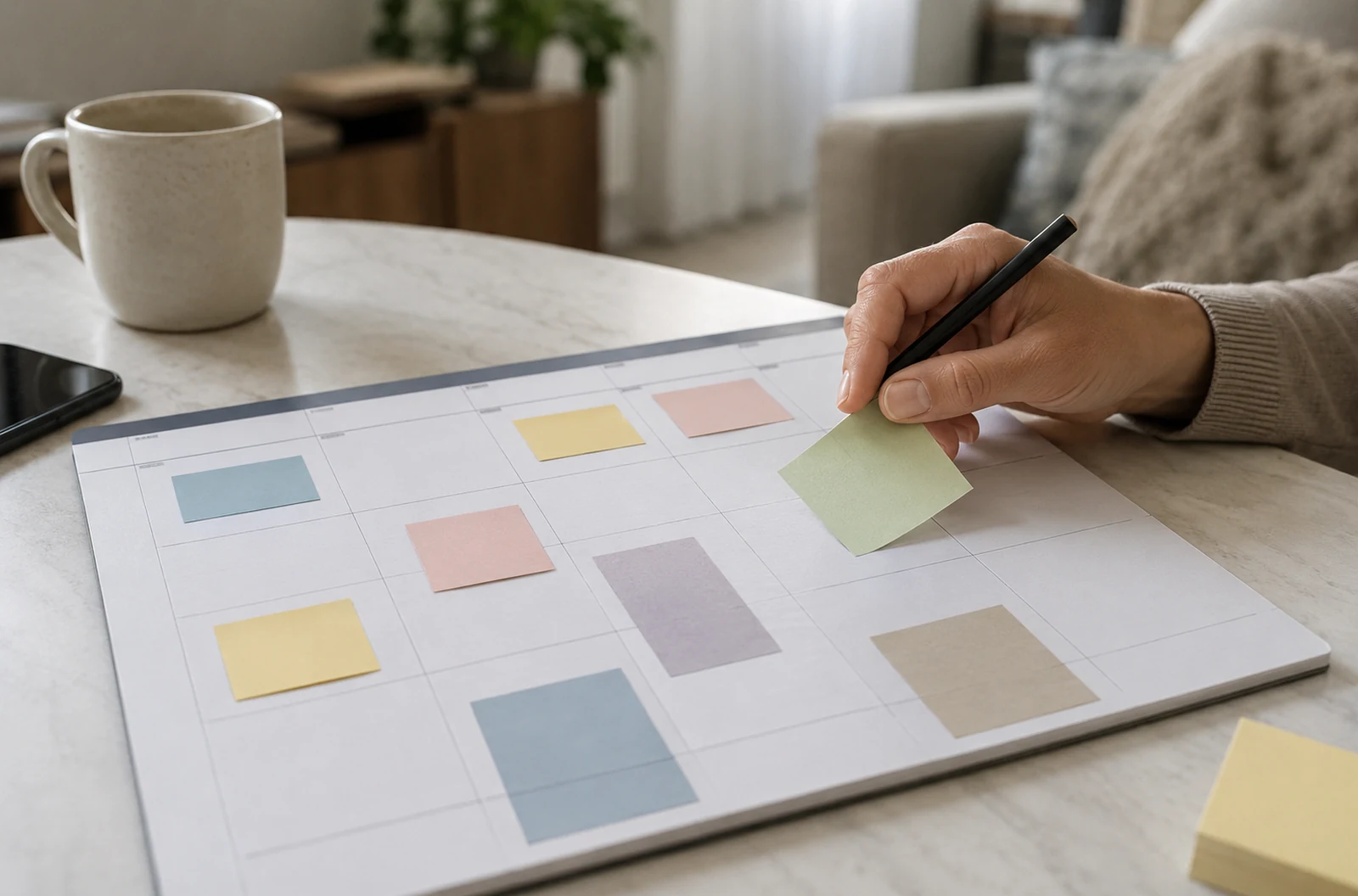 Semainier papier organisé avec plusieurs créneaux laissés volontairement libres